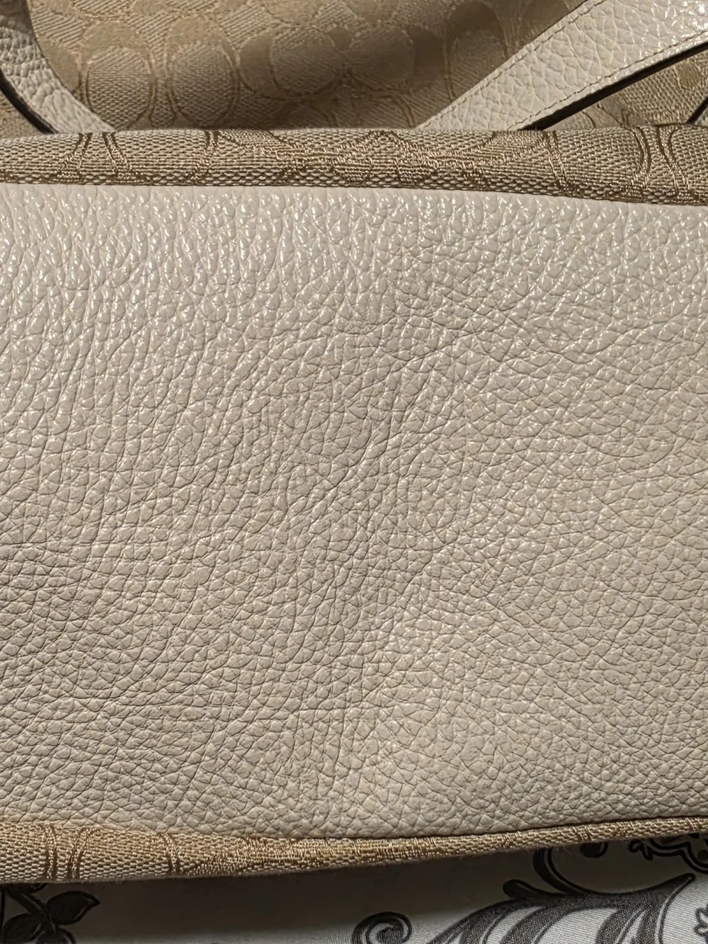 Coach Beige Signature Canvas Backpack with Cream Leather Trim and Gold Hardware